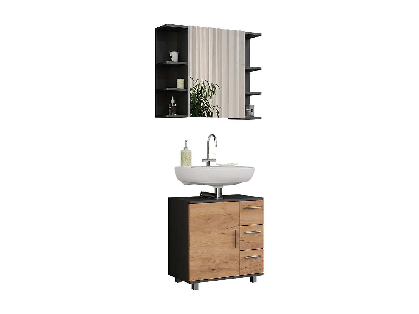 Ensemble de meubles de salle de bains anthracite/chêne doré 60.2x33x60.8 ilias