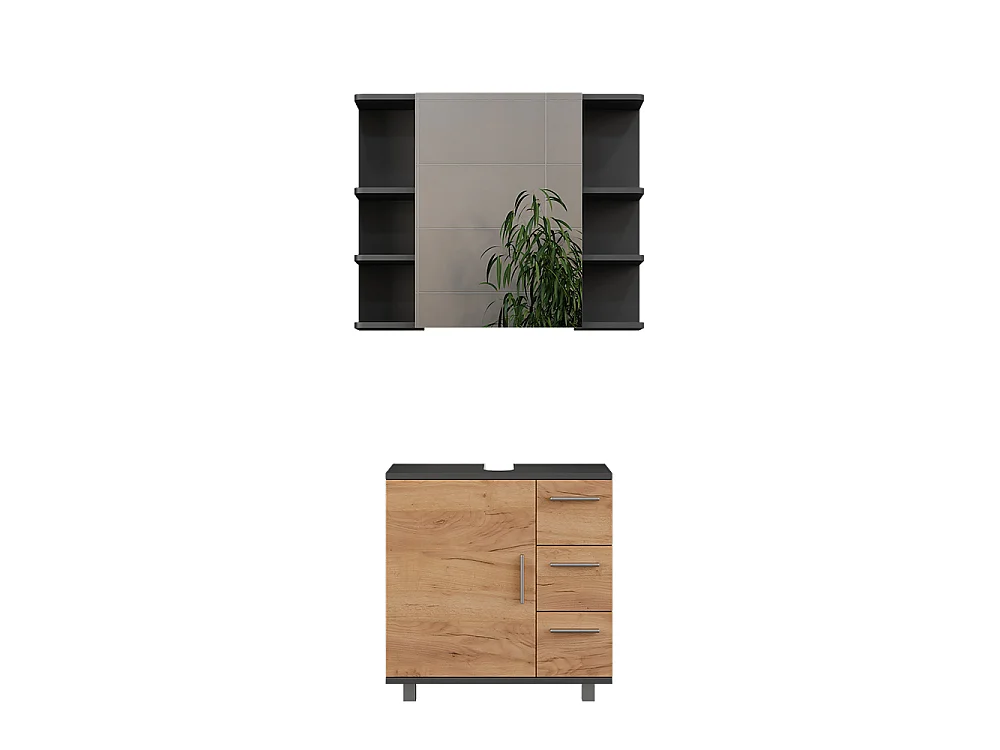 Ensemble de meubles de salle de bains anthracite/chêne doré 60.2x33x60.8 ilias