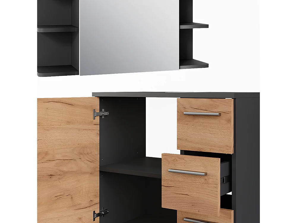 Ensemble de meubles de salle de bains anthracite/chêne doré 60.2x33x60.8 ilias