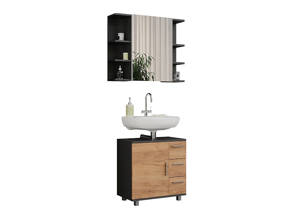 Ensemble de meubles de salle de bains anthracite/chêne doré 60.2x33x60.8 ilias