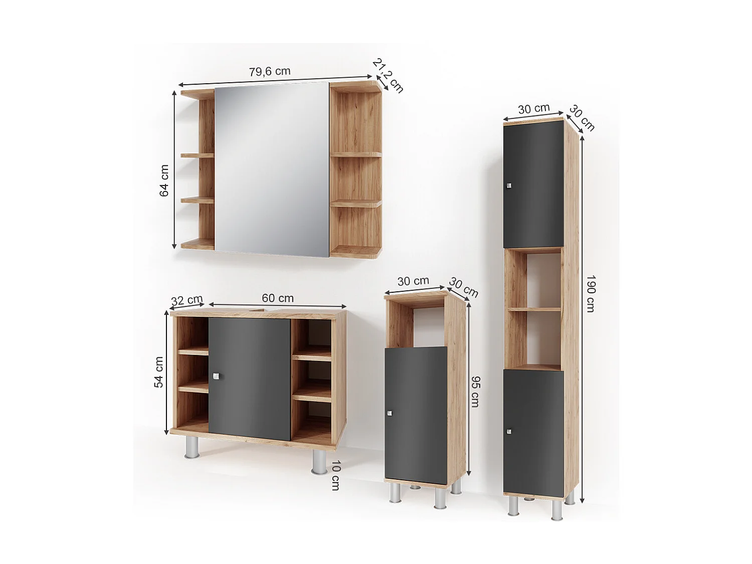 Set mobili bagno rovere 60x32x54 fynn