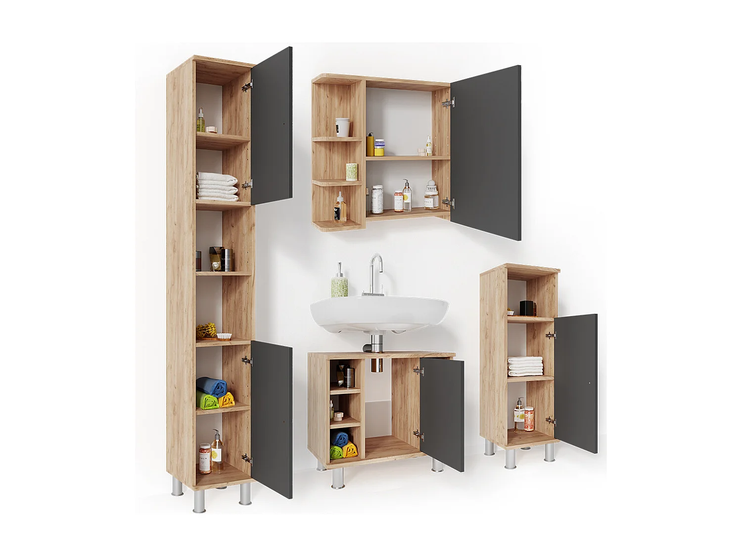 Set mobili bagno rovere 60x32x54 fynn