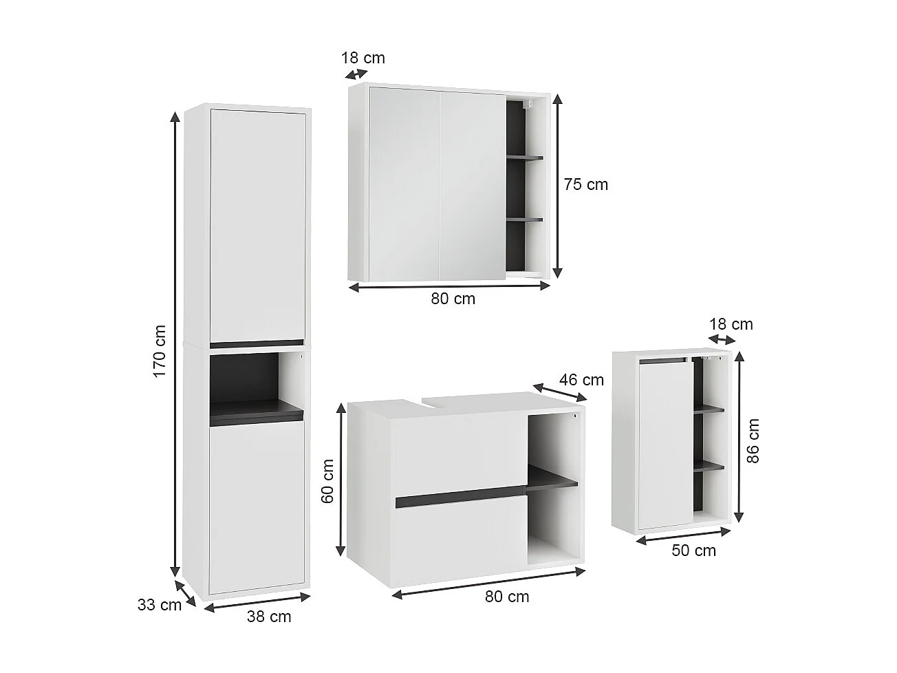 Badmöbel-Set weiß/grau 80x46x60 viola