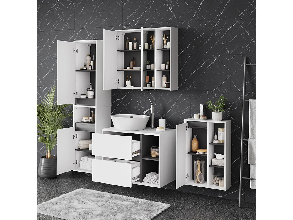 Ensemble de meubles de salle de bains blanc/gris 80x46x60 viola