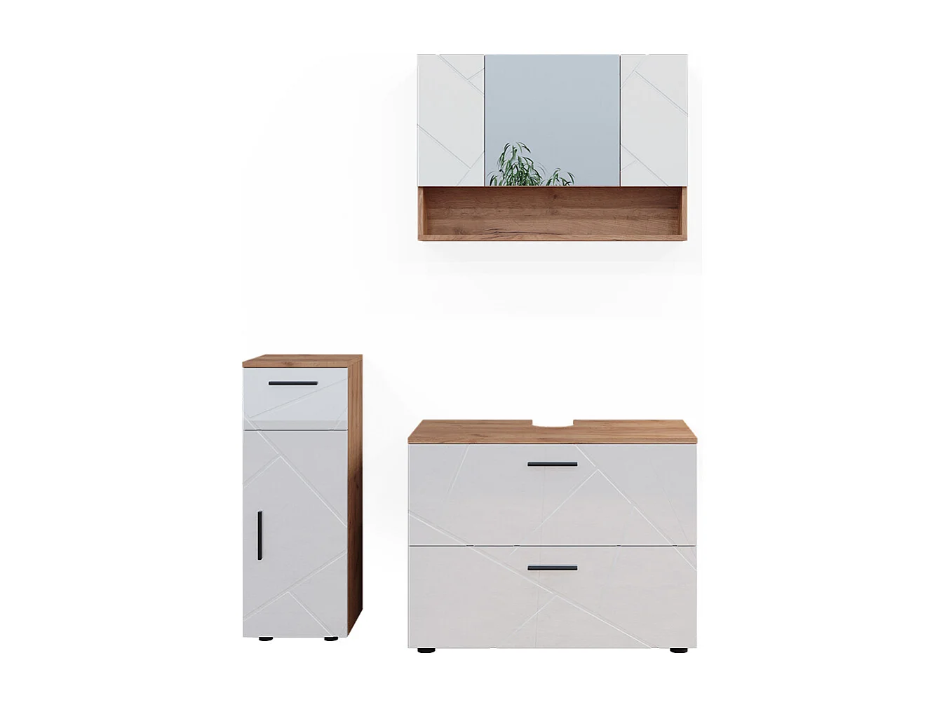Conjunto de muebles de baño blanco brillo intenso/roble dorado 80x41x58.6 irma