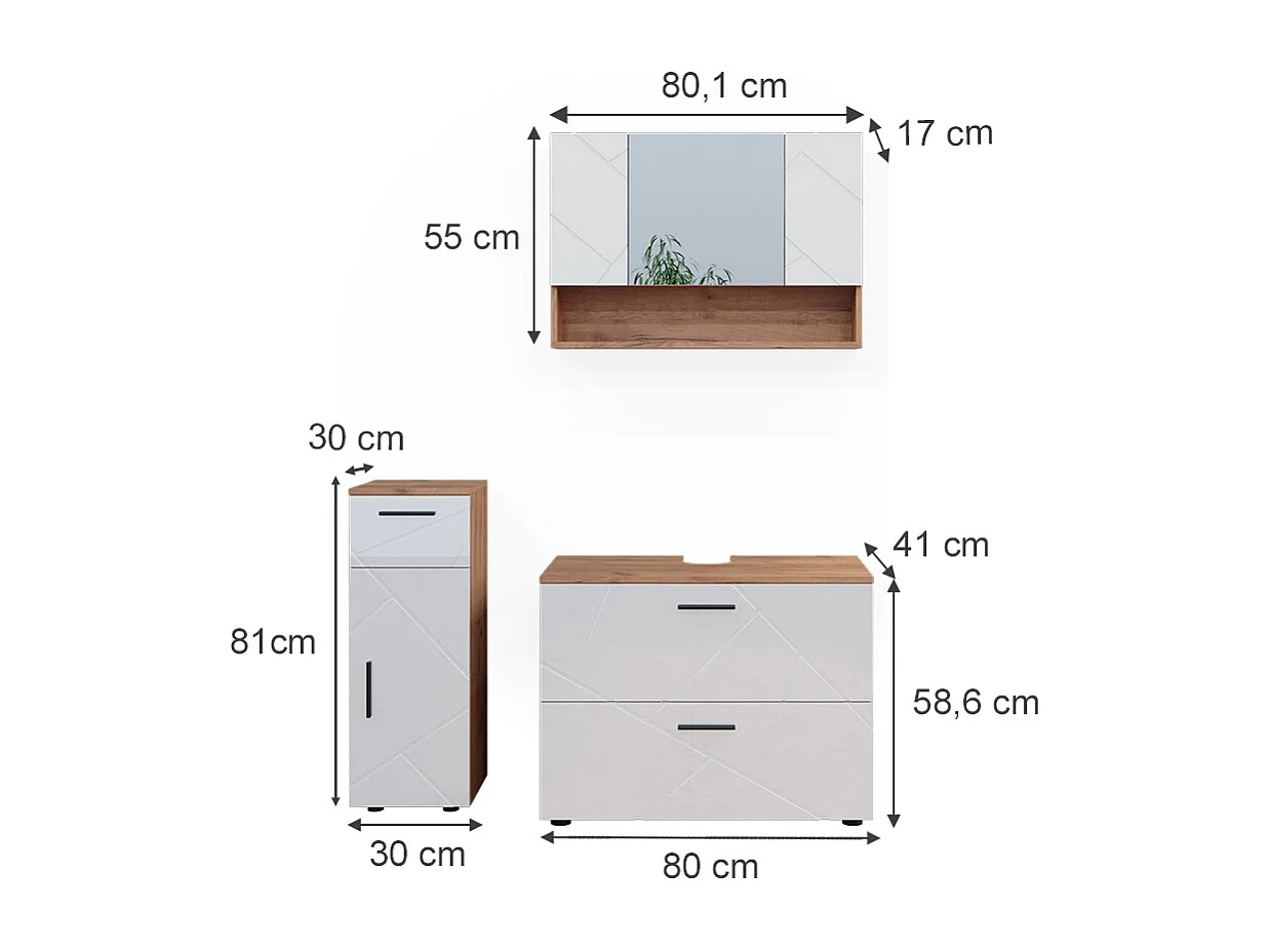 Conjunto de muebles de baño blanco brillo intenso/roble dorado 80x41x58.6 irma