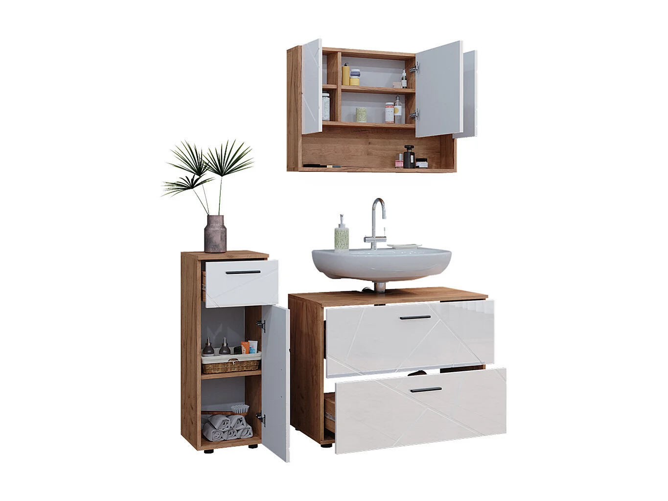 Conjunto de muebles de baño blanco brillo intenso/roble dorado 80x41x58.6 irma