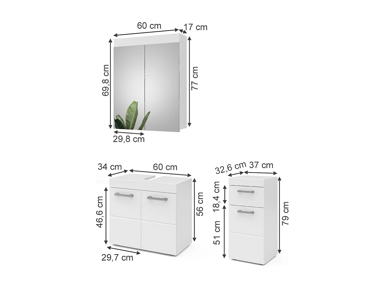 Set mobili bagno bianco 60x34x56 luna