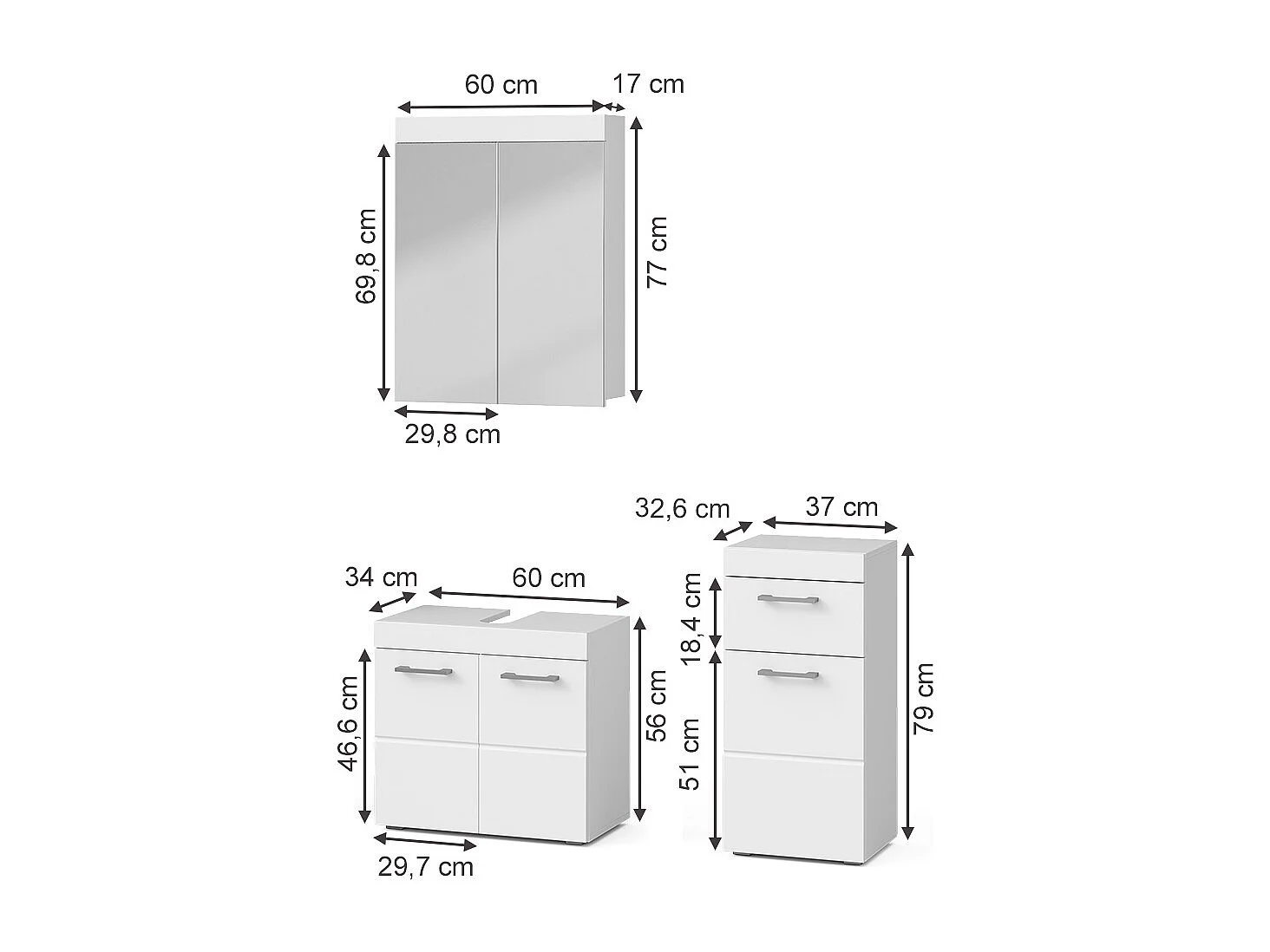 Badkamermeubel set wit 60x34x56 luna