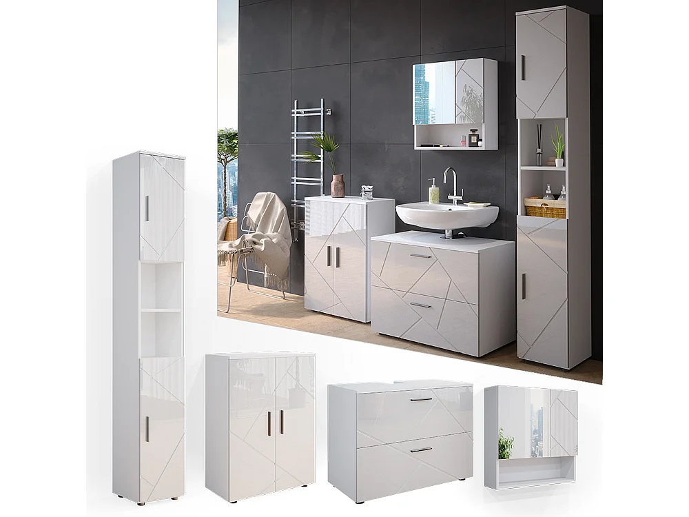 Conjunto de muebles de baño blanco alto brillo 80x41x58 irma