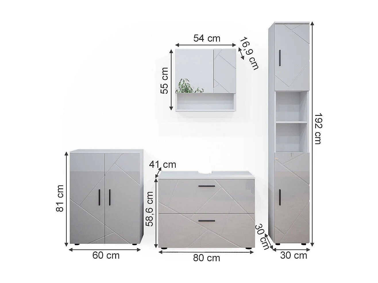 Conjunto de muebles de baño blanco alto brillo 80x41x58 irma