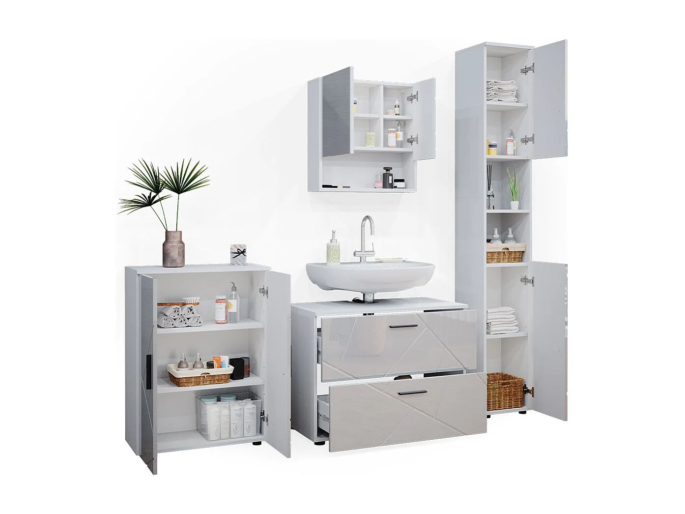 Meubles bain blanc haute brillance 80x41x58 irma