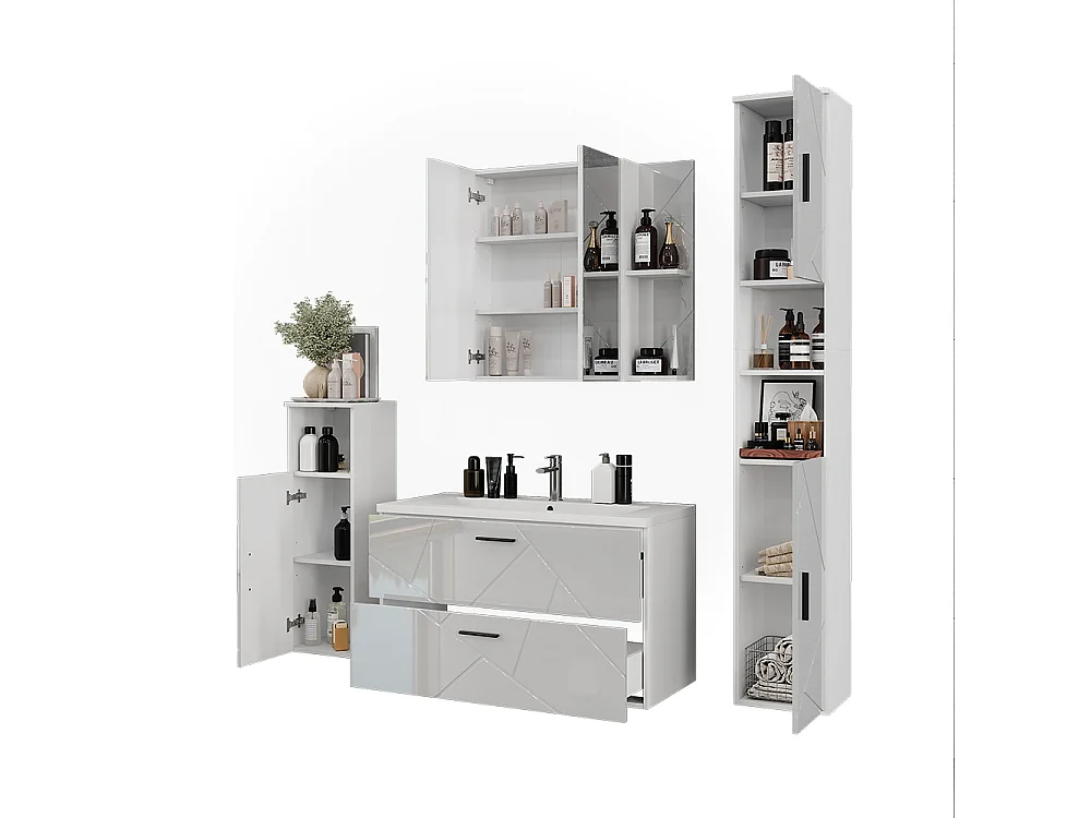 Badmöbel-Set weiß/weiß hochglanz 100x44.6x57 irma