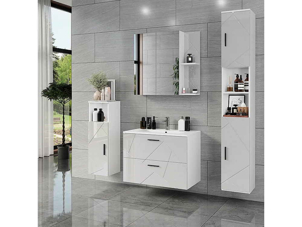 Badmöbel-Set weiß/weiß hochglanz 100x44.6x57 irma
