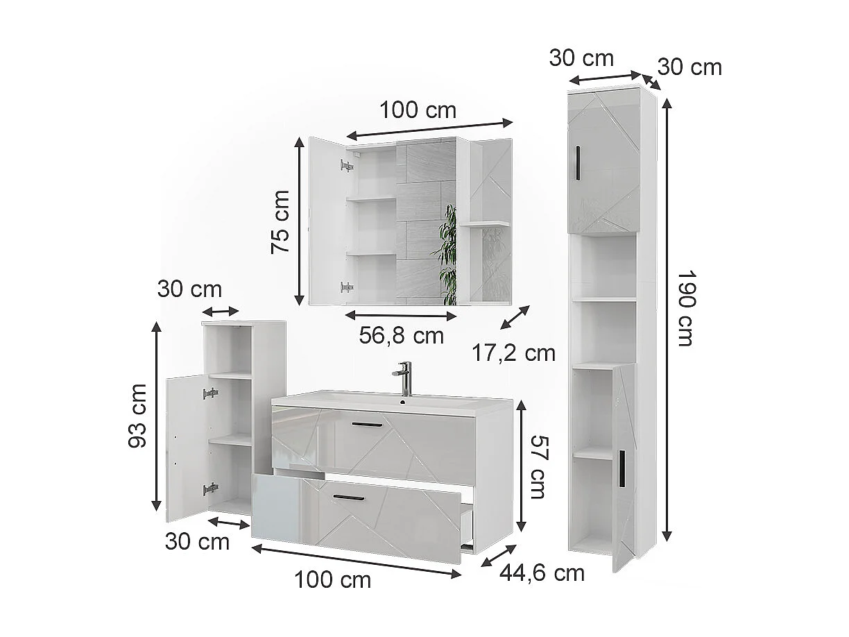 Ensemble de meubles de salle de bain blanc/blanc brillant 100x44.6x57 irma