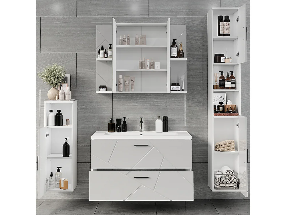 Ensemble de meubles de salle de bain blanc/blanc brillant 100x44.6x57 irma