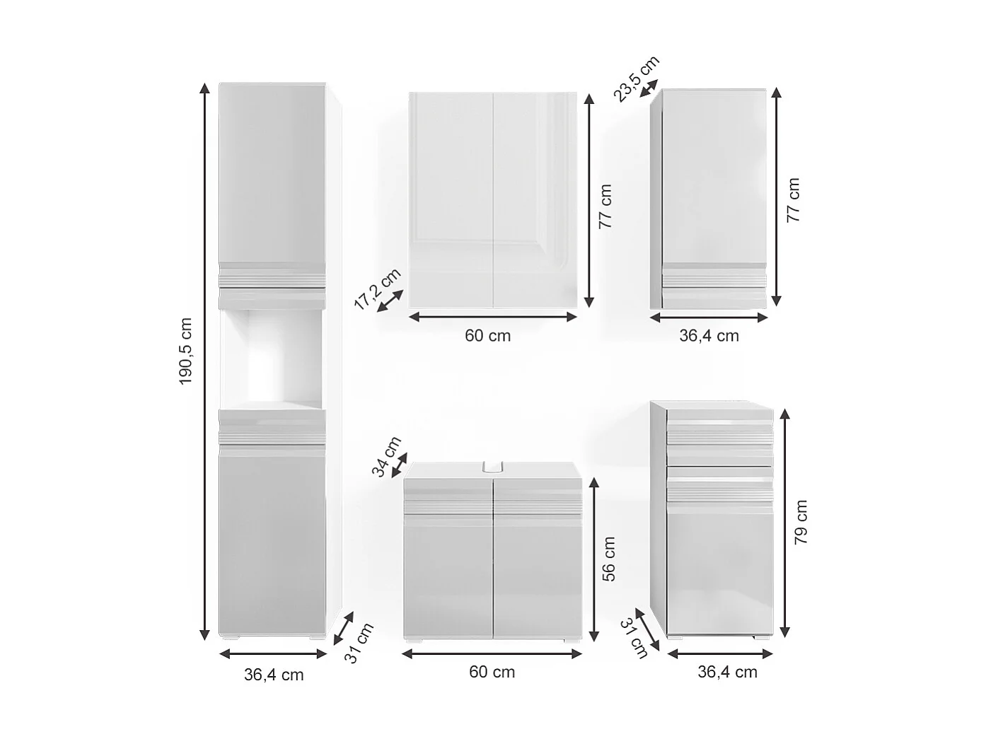 Conjunto de muebles de baño blanco alto brillo 56x34x60 fredd