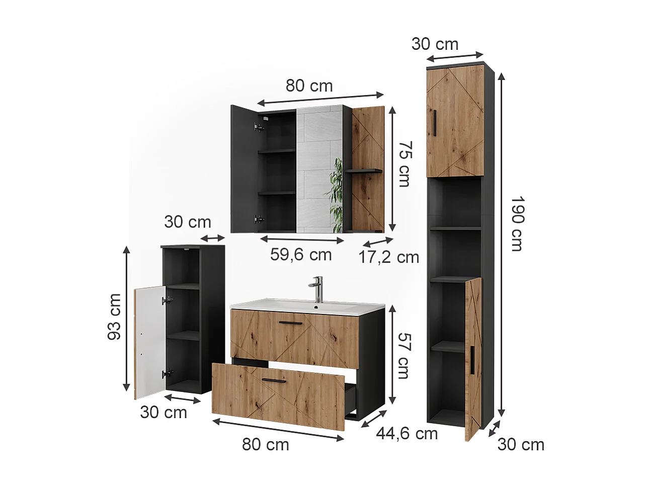 Set di mobili da bagno antracite/artisan 80x44.6x57 irma