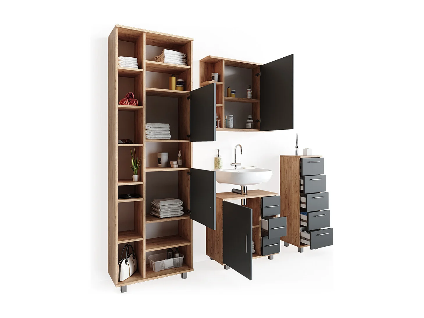 Set mobili bagno rovere 60x33x60 ilias