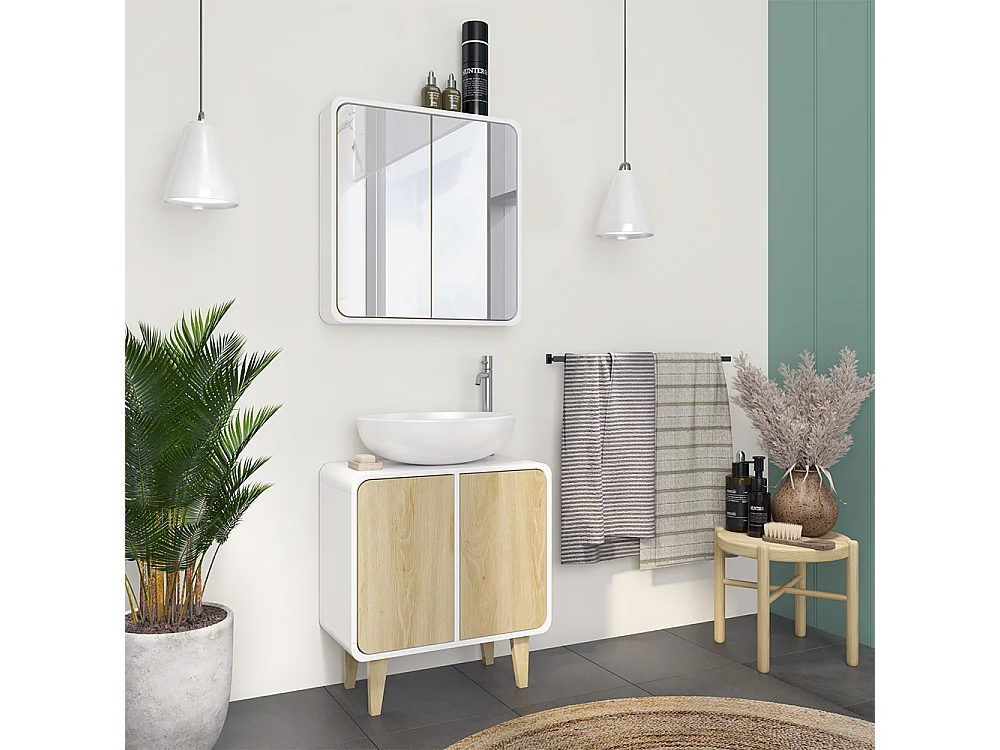 Meubles bain blanc/chêne 60x30x61 arla