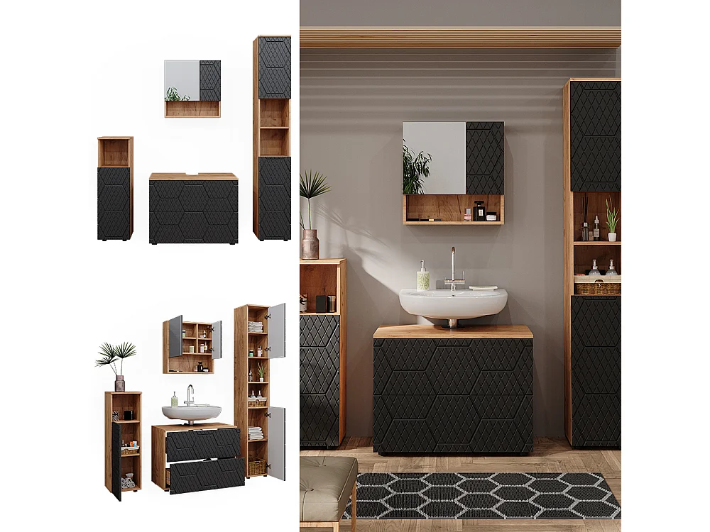 Conjunto de muebles de baño antracita con estructura de panal 80x41x58 irma