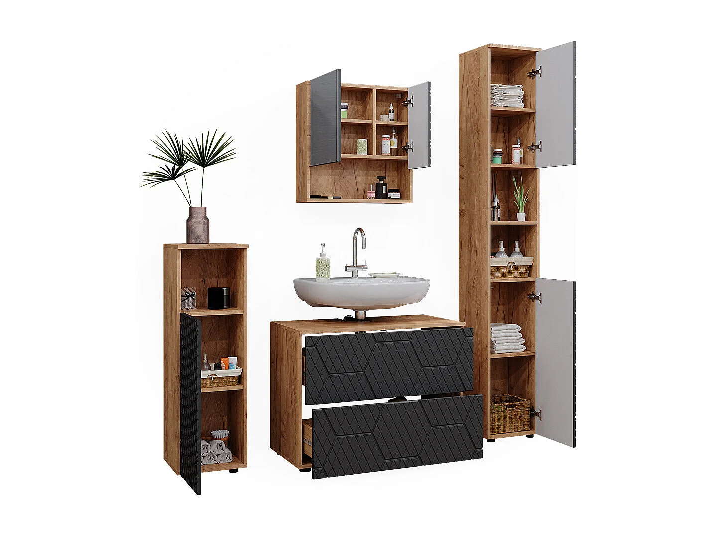 Conjunto de muebles de baño antracita con estructura de panal 80x41x58 irma