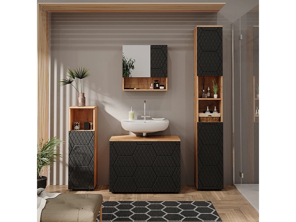 Meubles bain anthracite avec structure en nid dabeille 80x41x58 irma