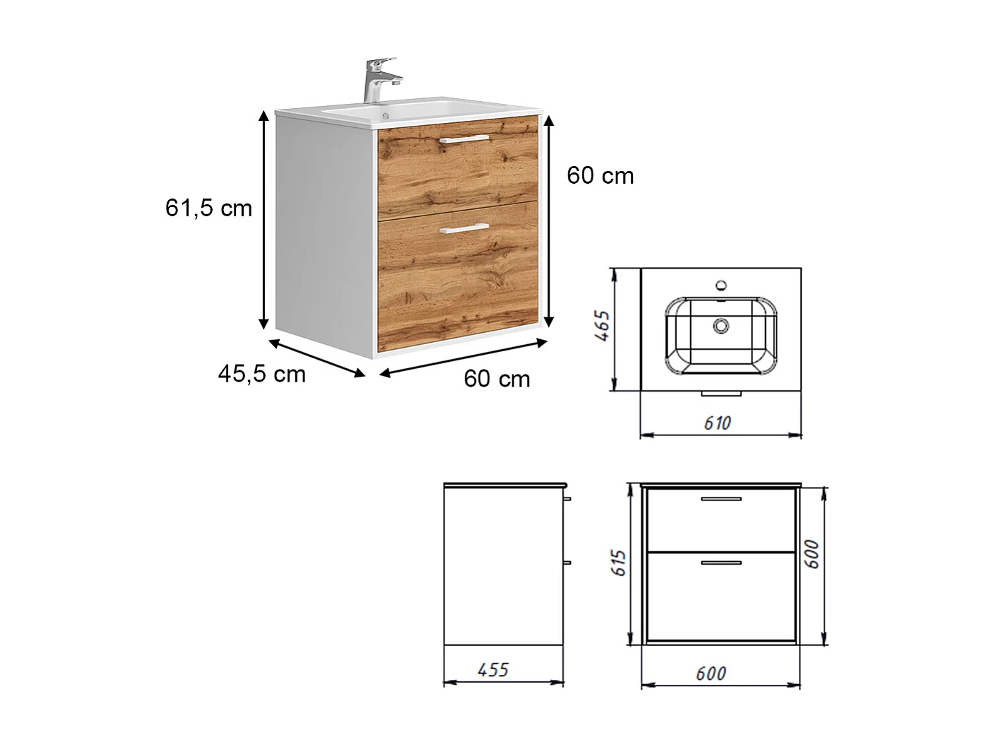 Set di mobili da bagno rovere bianco/dorato 61x46.5x61.5 lanco