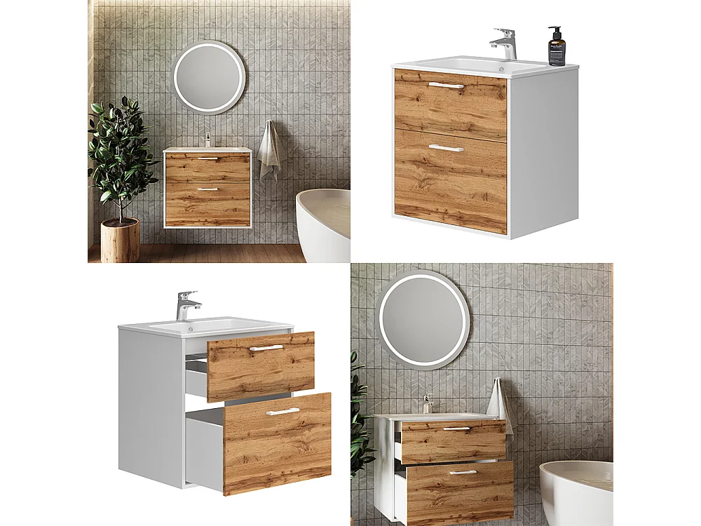 Set di mobili da bagno rovere bianco/dorato 61x46.5x61.5 lanco