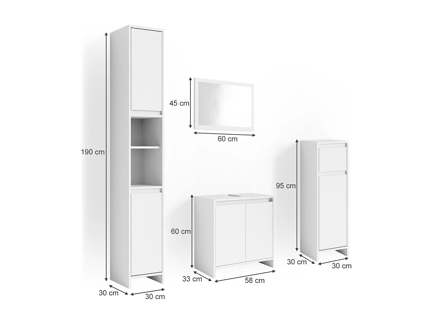 Conjunto de muebles de baño blanco 58x33x60 emma