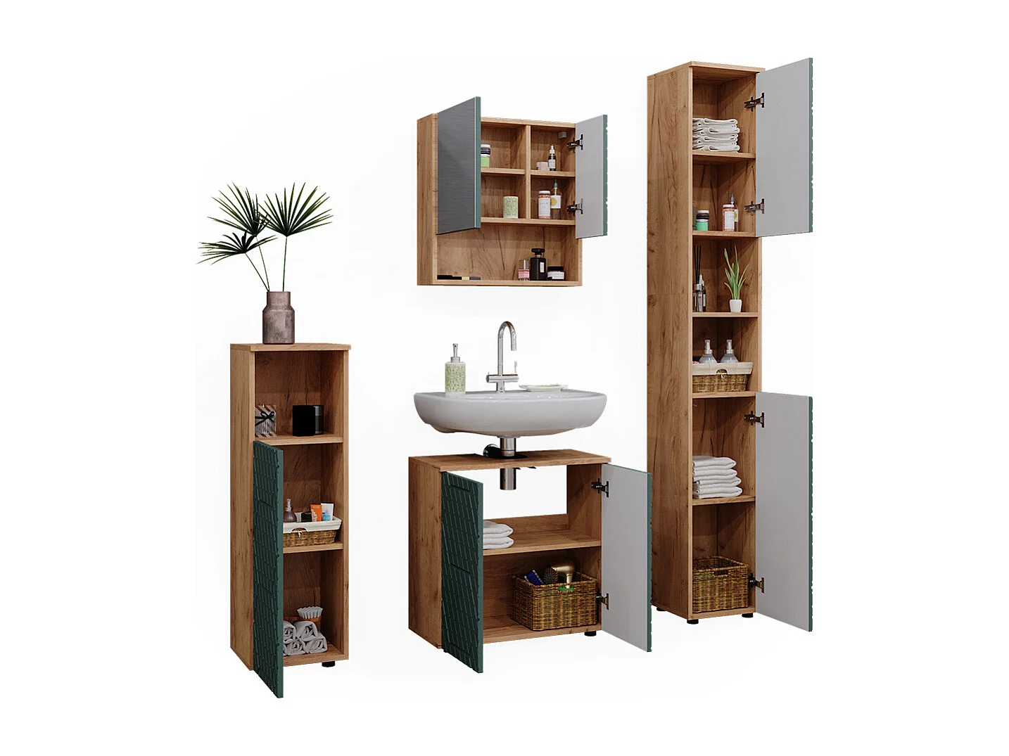 Conjunto de muebles de baño roble verde/dorado 80x41x58.6 irma