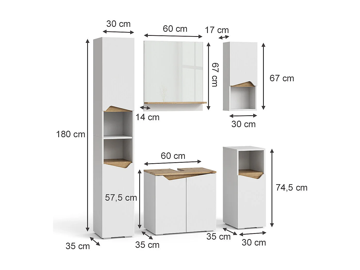 Meubles bain blanc 60x35x57 marelle