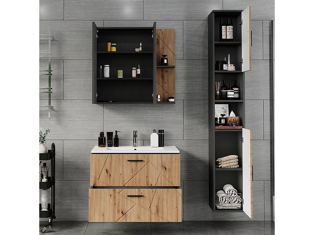 Ensemble de meubles de salle de bains anthracite/artisan 80x44.6x57 irma