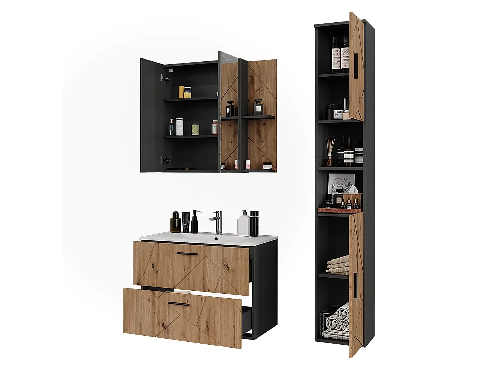 Ensemble de meubles de salle de bains anthracite/artisan 80x44.6x57 irma