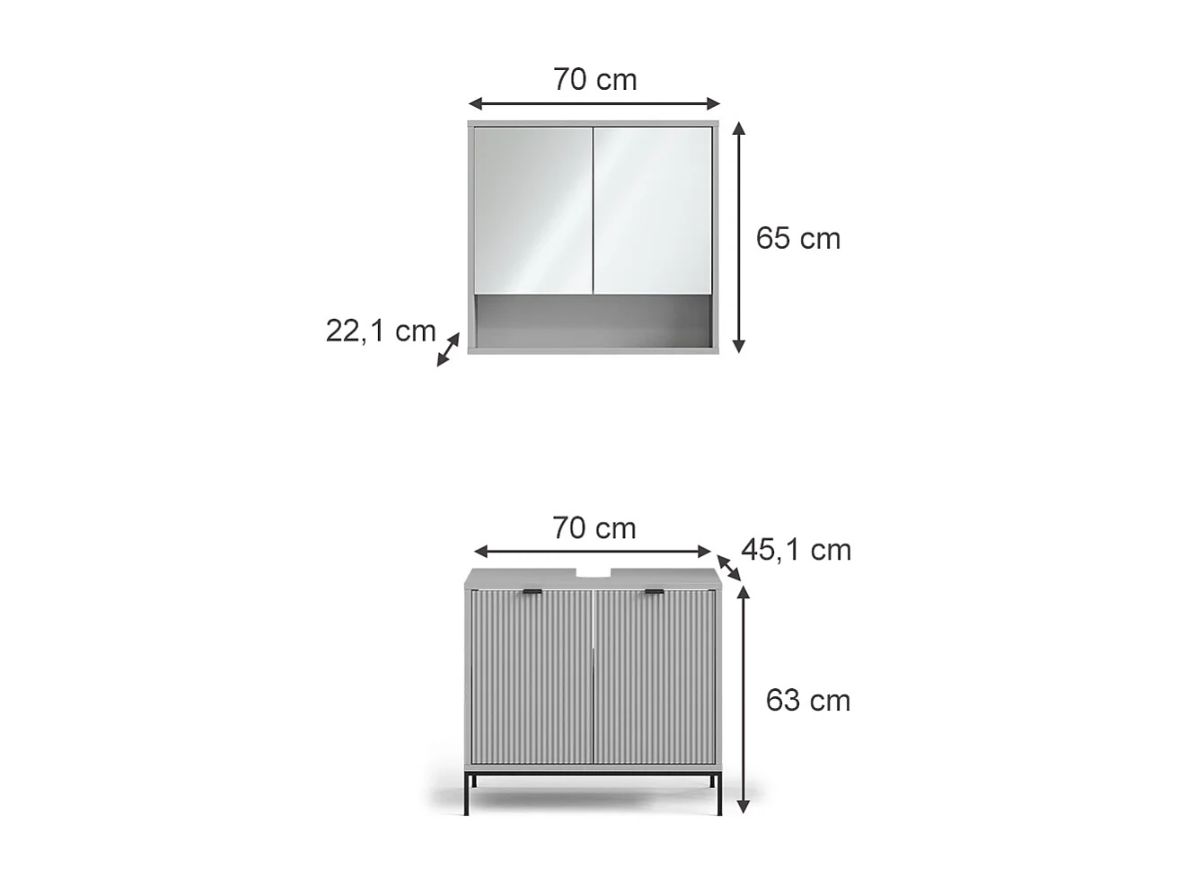 Meubles bain gris 70x45x63 eliza
