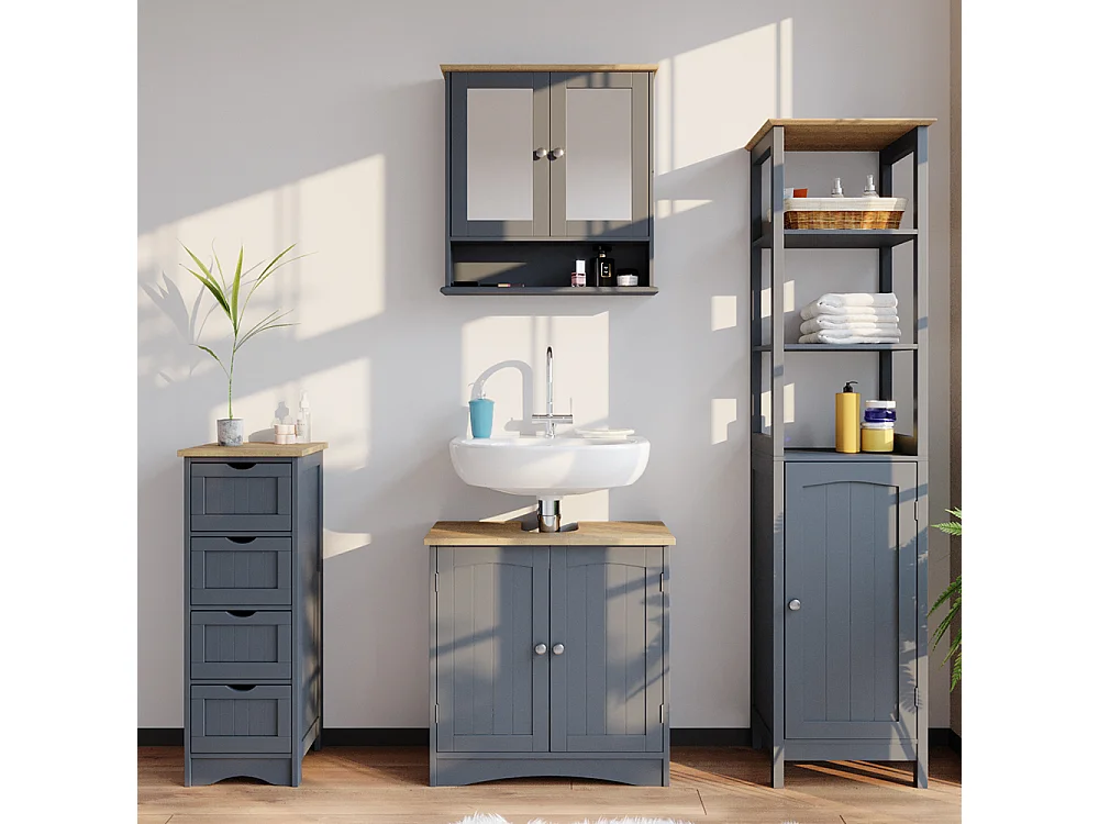 Set mobili bagno grigio 60x30x60 bianco