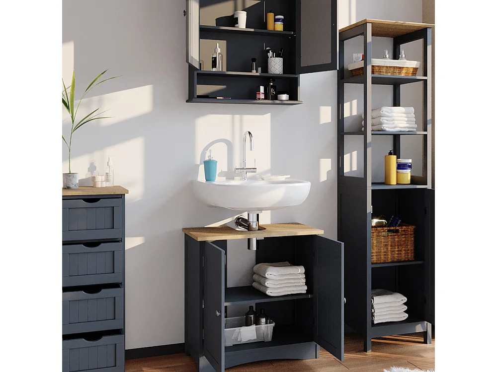 Set mobili bagno grigio 60x30x60 bianco