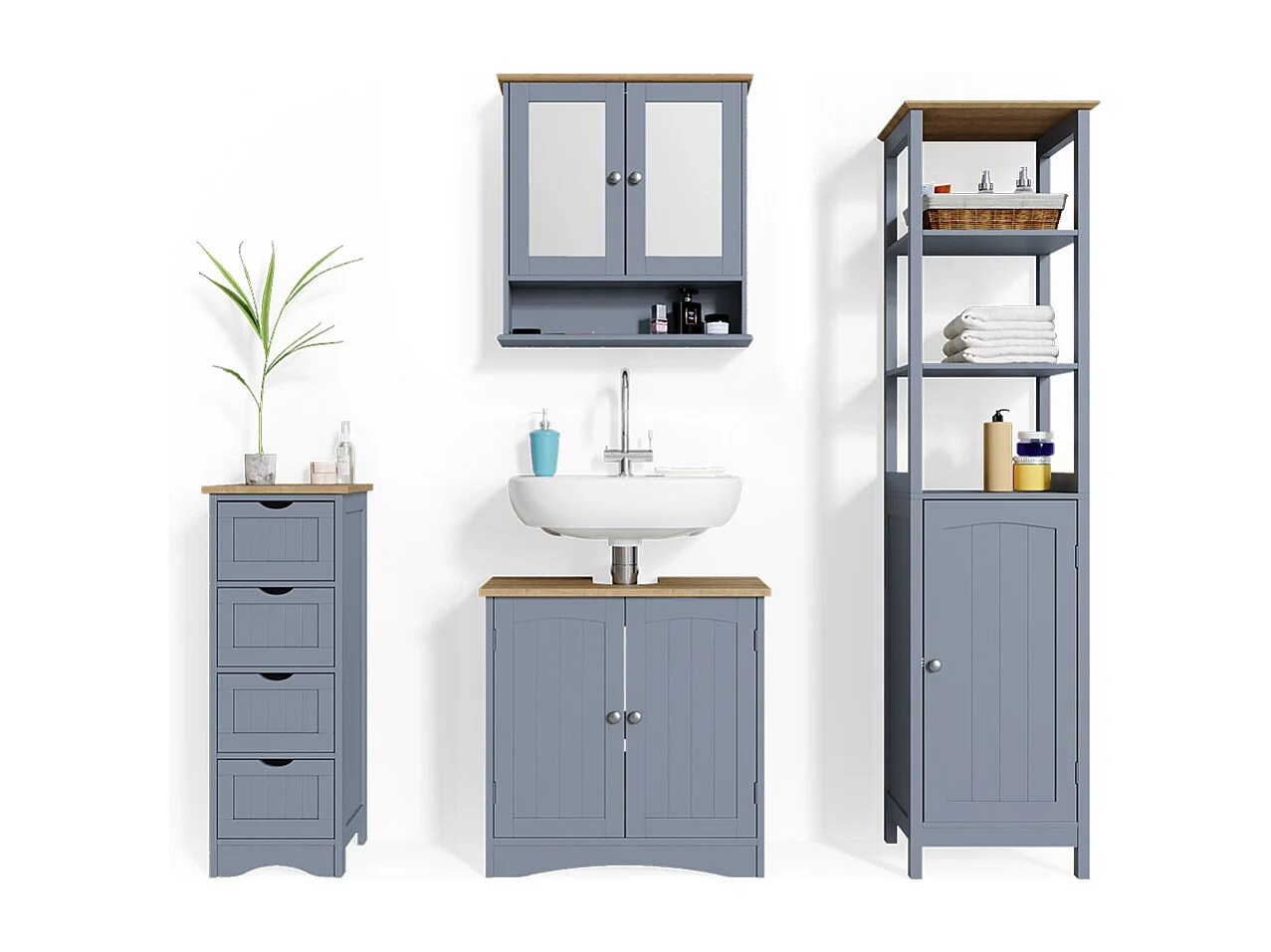 Set mobili bagno grigio 60x30x60 bianco