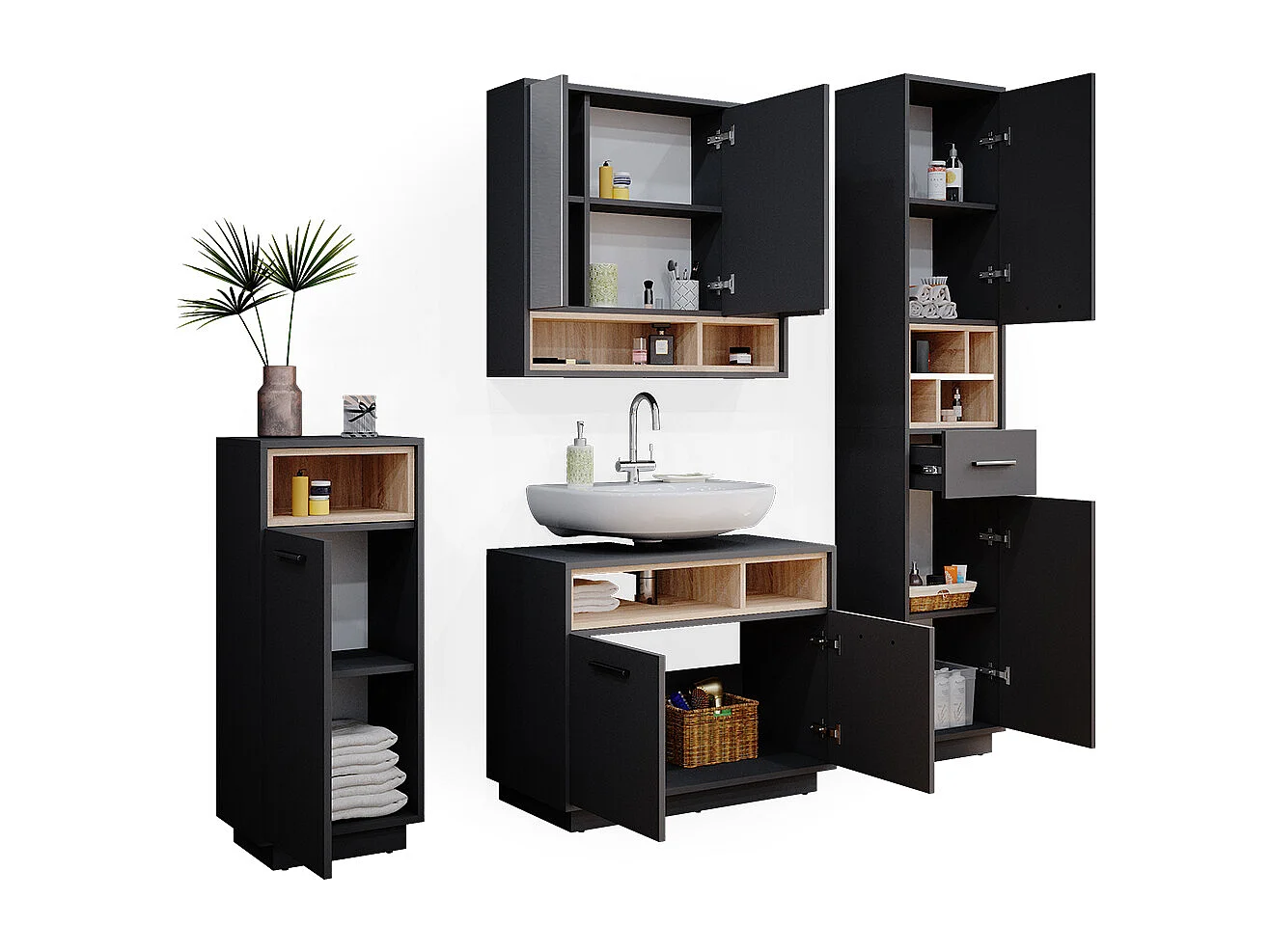 Set mobili bagno antracite 80x40x64 beatrice