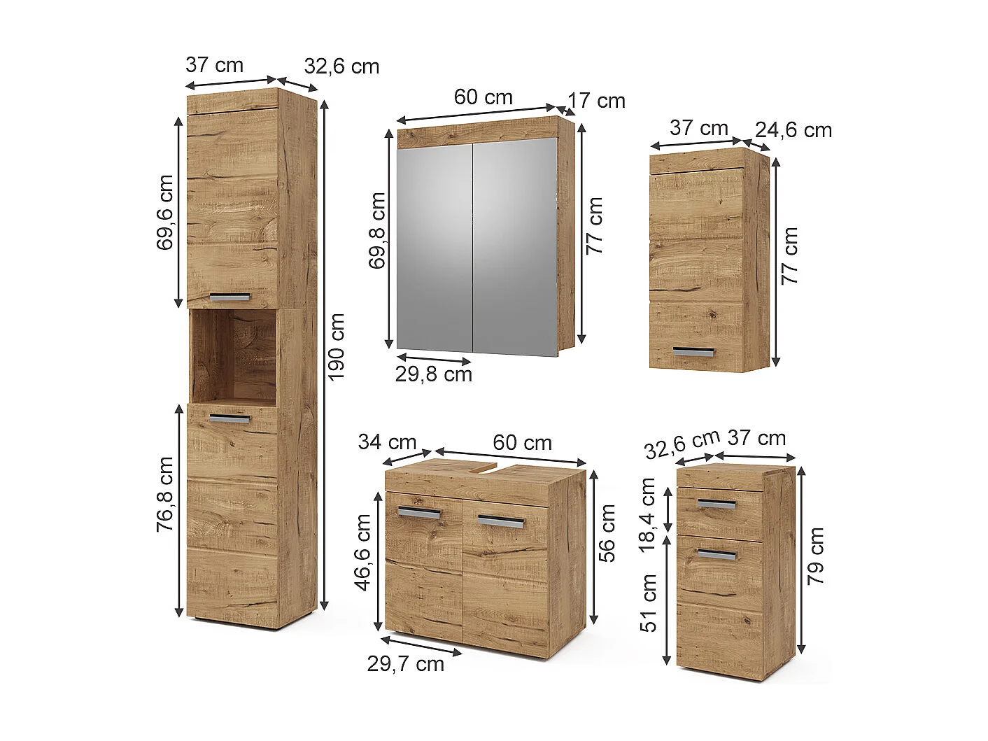 Conjunto de muebles de baño roble wotan 60x34x56 luna
