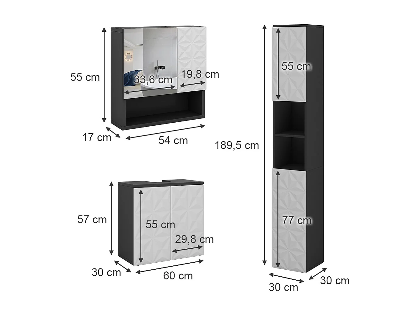 Meubles bain noir 60x30x57 edge