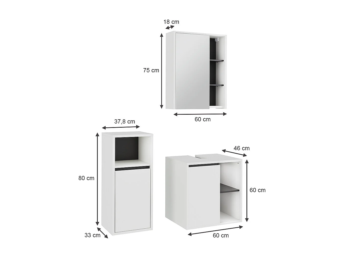 Set di mobili da bagno bianco/grigio 60x45.5x60 viola