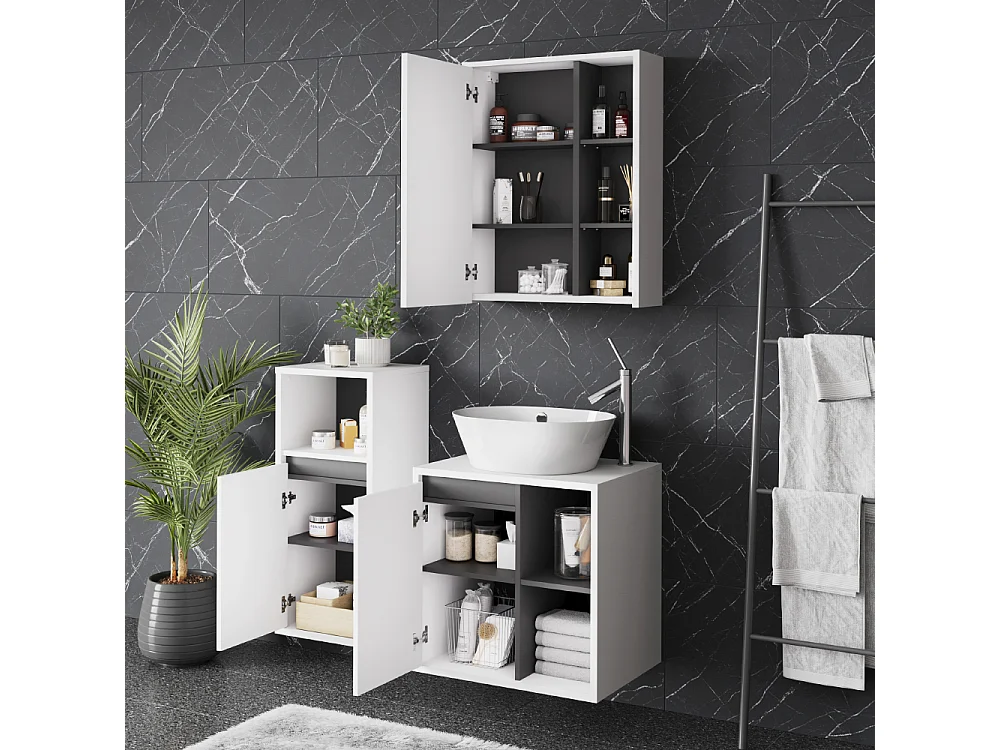 Ensemble de meubles de salle de bains blanc/gris 60x45.5x60 viola