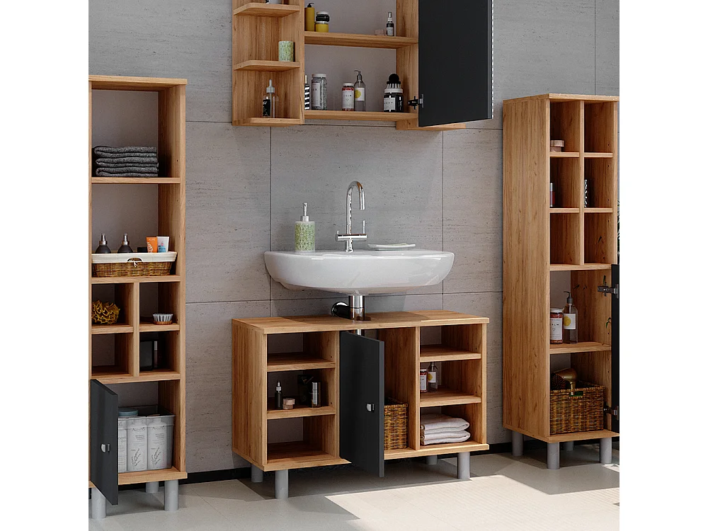 Badkamermeubel set krachtige eik goud 60x32x54 fynn