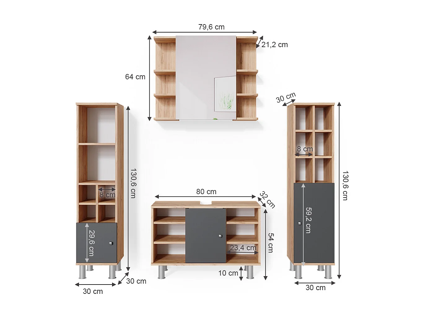 Meubles bain chêne de force doré 60x32x54 fynn