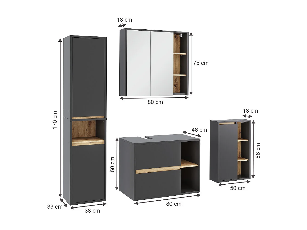 Set di mobili da bagno grigio/artisan 80x46x60 viola