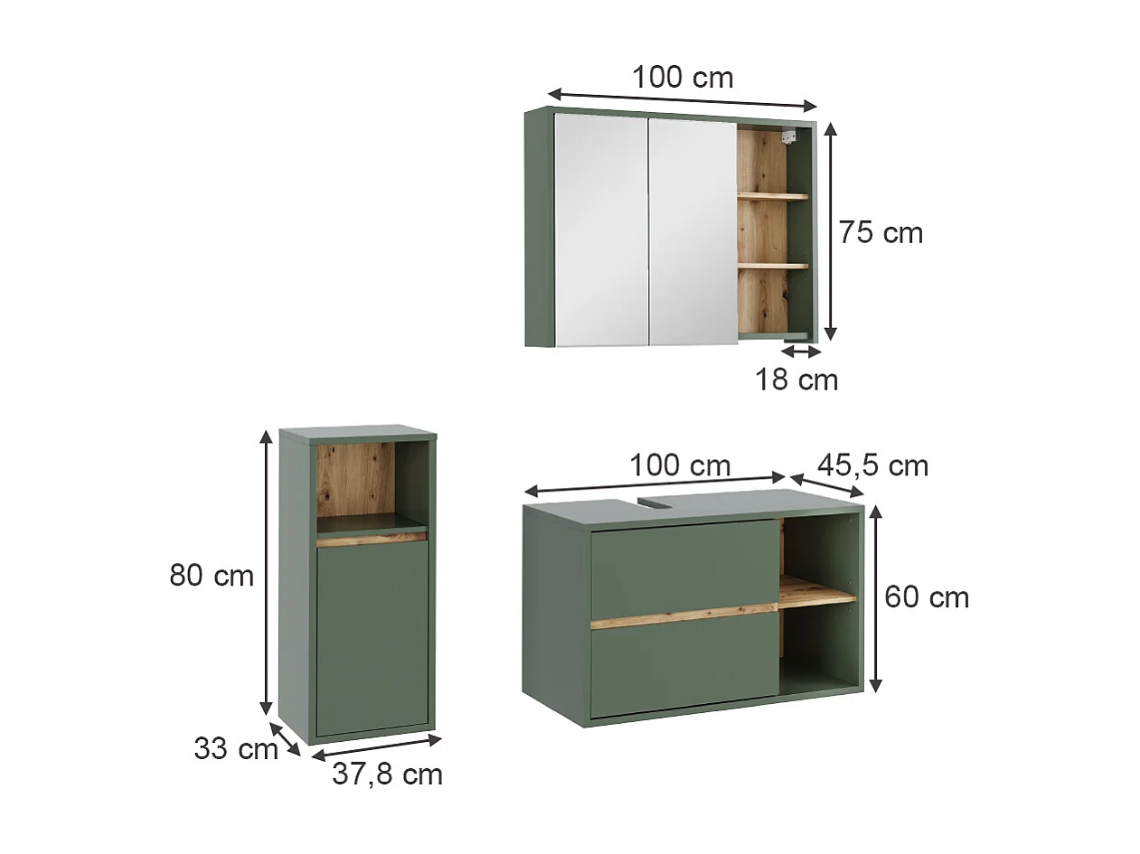 Set di mobili da bagno verde/artigianale 100x45.5x60 viola