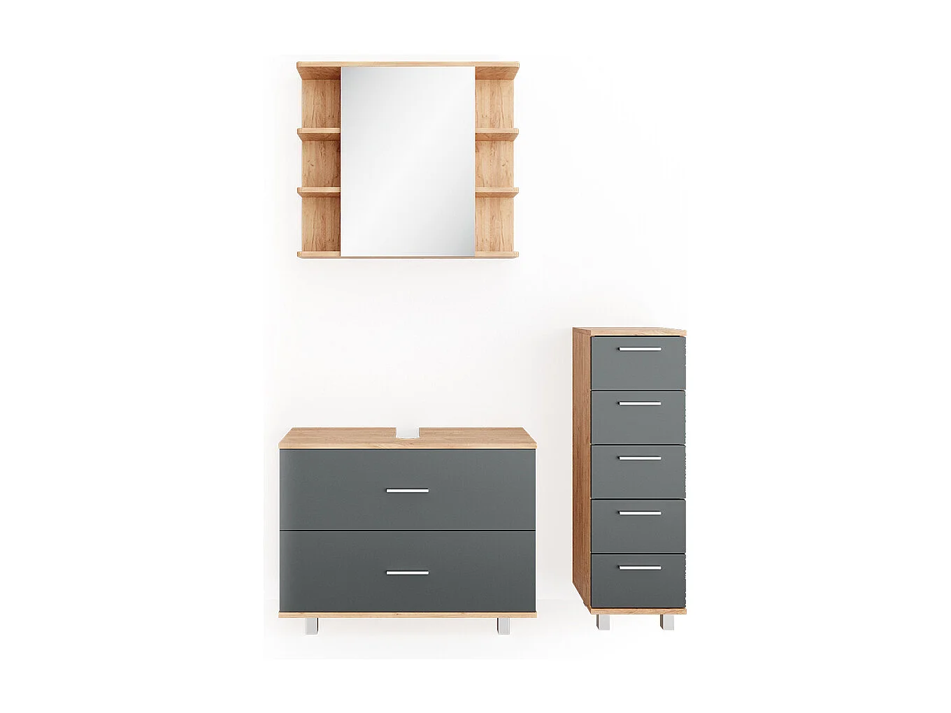 Meubles bain anthracite/chêne doré 80x33x60 ilias