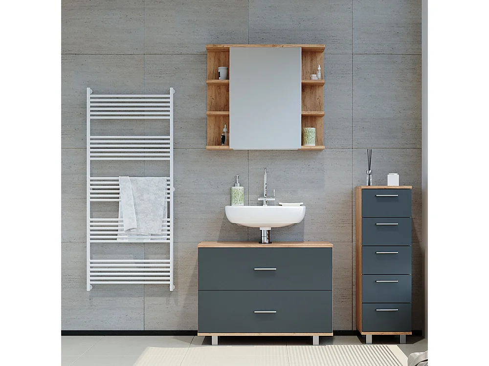 Meubles bain anthracite/chêne doré 80x33x60 ilias