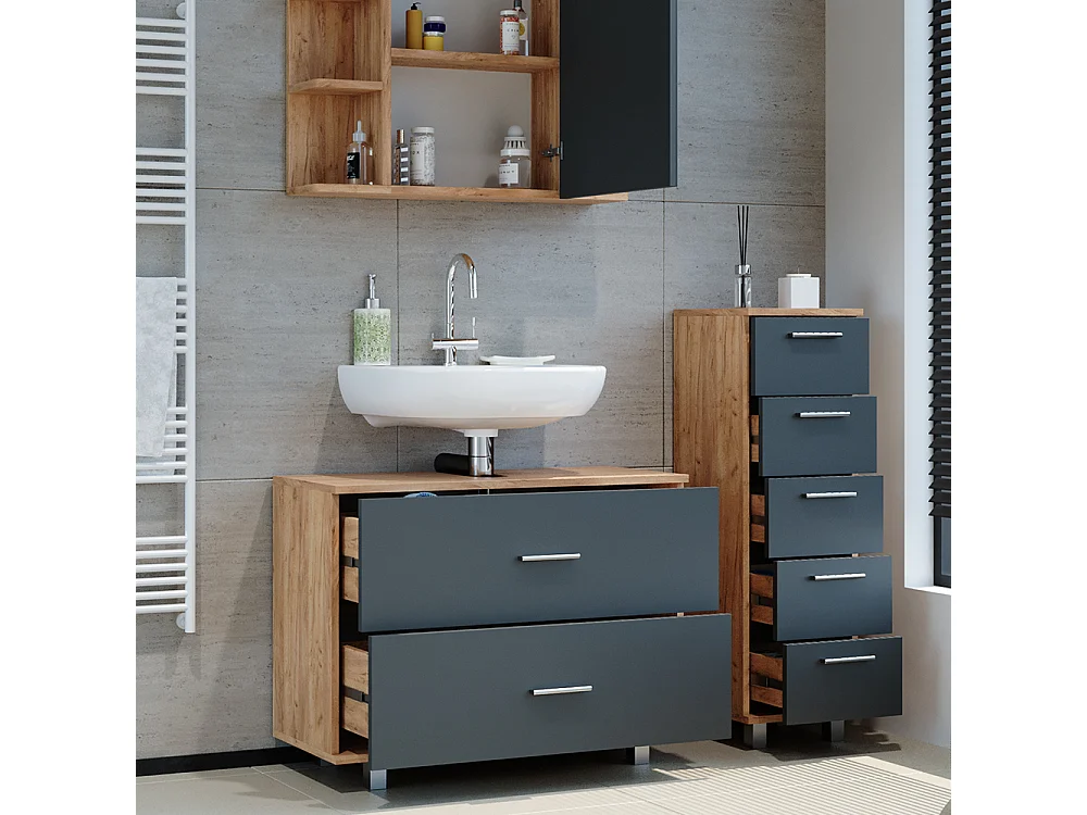 Meubles bain anthracite/chêne doré 80x33x60 ilias